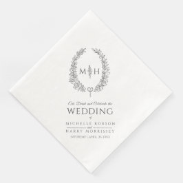 Guardanapo De Papel De Jantar Casamento de arte da cinza escura da coroa oval