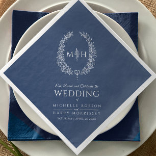 Guardanapo De Papel De Jantar Casamento de arte de monograma oval de folha branc