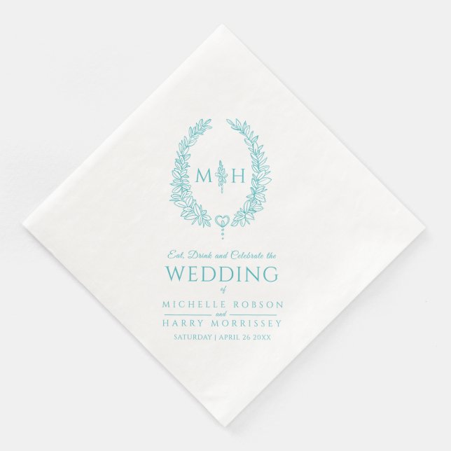 Guardanapo De Papel De Jantar Casamento de arte do monograma com folhas ovais Aq (Canto)