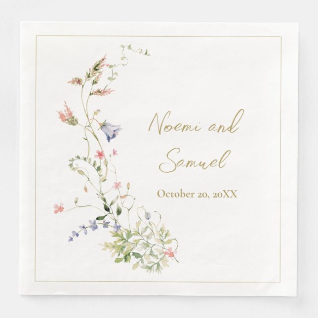 Guardanapo De Papel De Jantar Casamento de flor selvagem com delicado elegante (Frente)