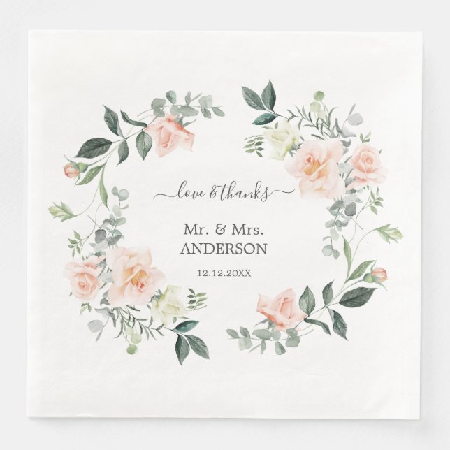 Guardanapo De Papel De Jantar Casamento de Flores Brancas com Rosa Charmoso em A (Frente)