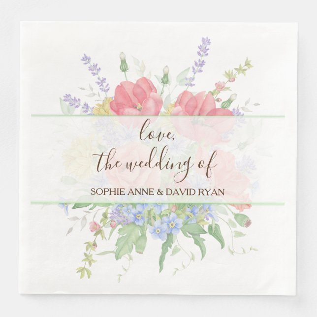 Guardanapo De Papel De Jantar Casamento de Flores Selvagens Rústicas Por Aquarel (Frente)