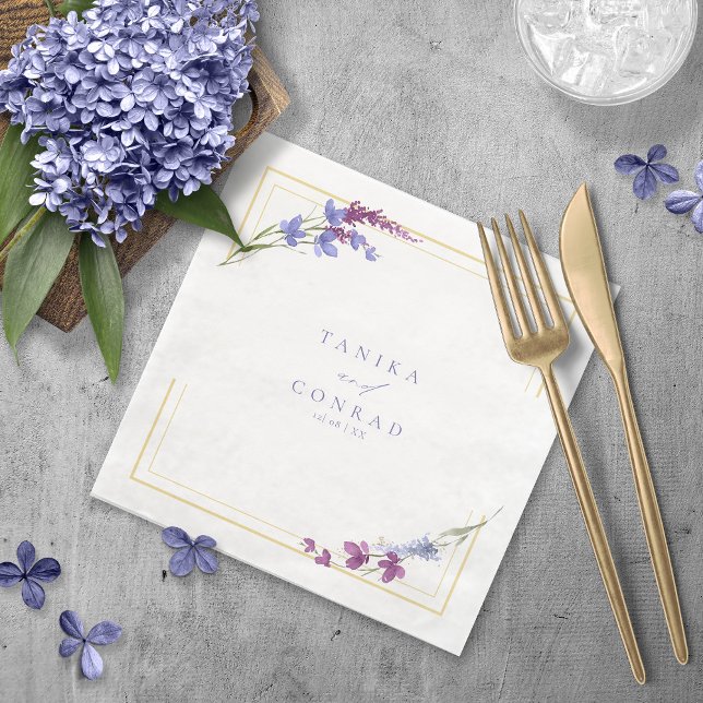 Guardanapo De Papel De Jantar Casamento de Flores Silvestres Aquarela Nomes Peri (Criador carregado)
