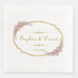 Guardanapo De Papel De Jantar Casamento de Frame Dourado Floral do Blush Elegant