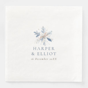 Guardanapo De Papel De Jantar Casamento de Inverno com Floco de Neve Azul Modern
