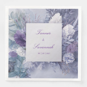 Guardanapo De Papel De Jantar Casamento de Inverno Floral Lavanda Azul Geada