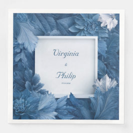 Guardanapo De Papel De Jantar Casamento de Inverno Floral Monocromático em Azul