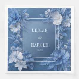 Guardanapo De Papel De Jantar Casamento de Inverno Floral Monocromático em Azul