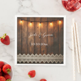 Guardanapo De Papel De Jantar Casamento de Madeira Rústica e Renda