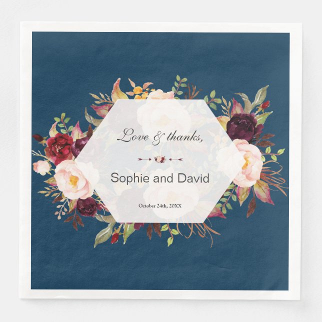 Guardanapo De Papel De Jantar Casamento de Marinhos Geométricos Florais de Burgu (Frente)