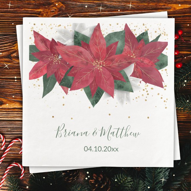 Guardanapo De Papel De Jantar Casamento de Natal Verde Elegante Poinsettia (Criador carregado)