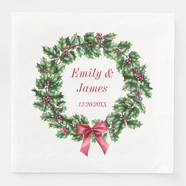 Guardanapo De Papel De Jantar Casamento de Natal Wreath Napkin Personalizado (Frente)