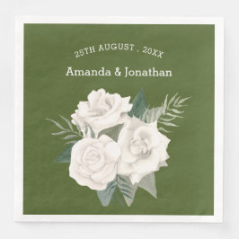 Guardanapo De Papel De Jantar Casamento de Rosas Brancas e Verdes do Exército El