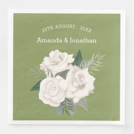 Guardanapo De Papel De Jantar Casamento de Rosas Brancas Verdes e Verdes Elegant