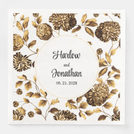 Guardanapo De Papel De Jantar Casamento De Vinha Floral, Branco E Dourado