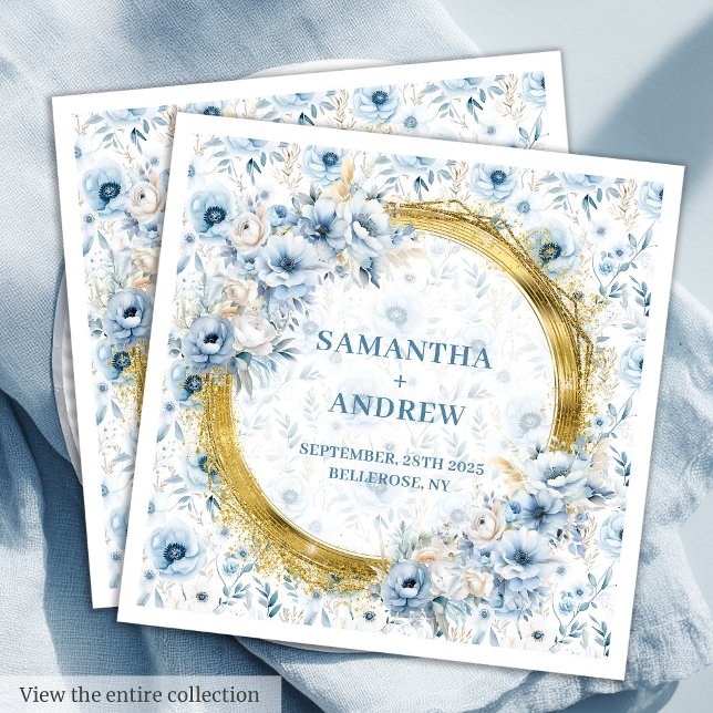 Guardanapo De Papel De Jantar Casamento Dourado com Largura de Pastel Azul (Chic Watercolor Pastel Blue Gold Glitter Wedding Paper Dinner Napkins )
