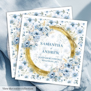 Guardanapo De Papel De Jantar Casamento Dourado com relva romântica Pastel Azul