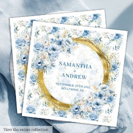 Guardanapo De Papel De Jantar Casamento Dourado de Leve Azul Pastel Boêmia Moder