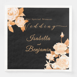 Guardanapo De Papel De Jantar Casamento Dourado e elegante de Rosa negro