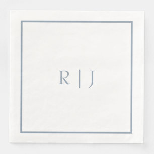 Guardanapo De Papel De Jantar Casamento Elegante Azul Dusty Iniciais Monogramas