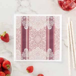 Guardanapo De Papel De Jantar Casamento Elegante em Rosa Poeirento e Renda Branc