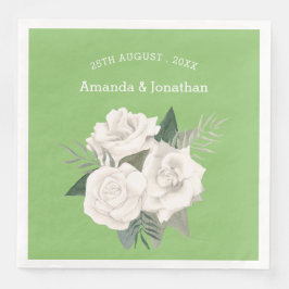 Guardanapo De Papel De Jantar Casamento Elegante, Pistachio Green e White Roses