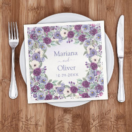 Guardanapo De Papel De Jantar Casamento Floral Aquarela com Periwinkle Fuchsia B