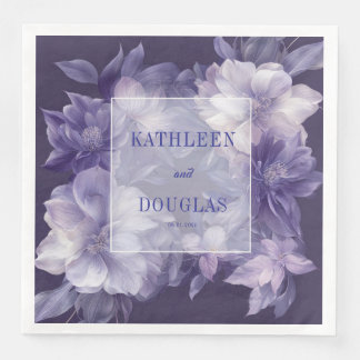 Guardanapo De Papel De Jantar Casamento Floral Branco Lavanda Roxo Real