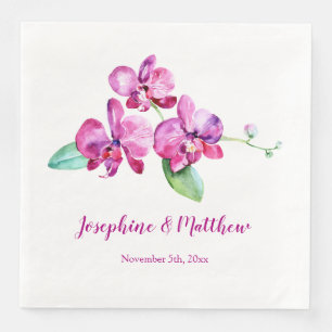 Guardanapo De Papel De Jantar Casamento floral da orquídea roxa da aguarela