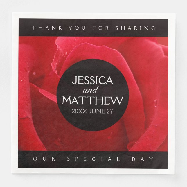 Guardanapo De Papel De Jantar Casamento Floral da Rosa vermelha Romântica (Frente)