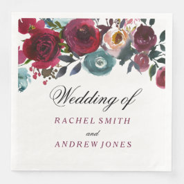 Guardanapo De Papel De Jantar Casamento Floral de Borgonha de Vinho Vermelho