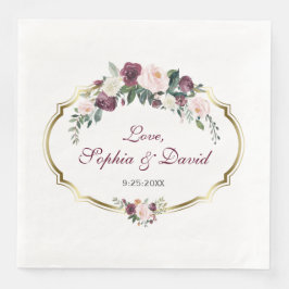 Guardanapo De Papel De Jantar Casamento Floral Dourado Burgundy Blush