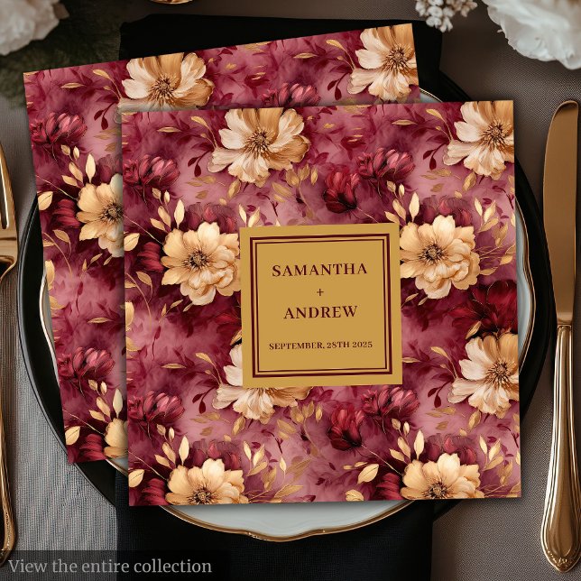 Guardanapo De Papel De Jantar Casamento Floral Dourado e Elegante Blush Burgundy (Elegant Blush Burgundy Gold Floral Wedding Napkins)