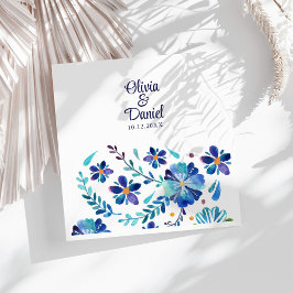 Guardanapo De Papel De Jantar Casamento Floral Mexicano Azul e Branco