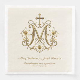 Guardanapo De Papel De Jantar Casamento Monograma Católico Mariano Dourado