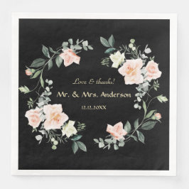 Guardanapo De Papel De Jantar Casamento Preto Flores Brancas Blush Aquarela