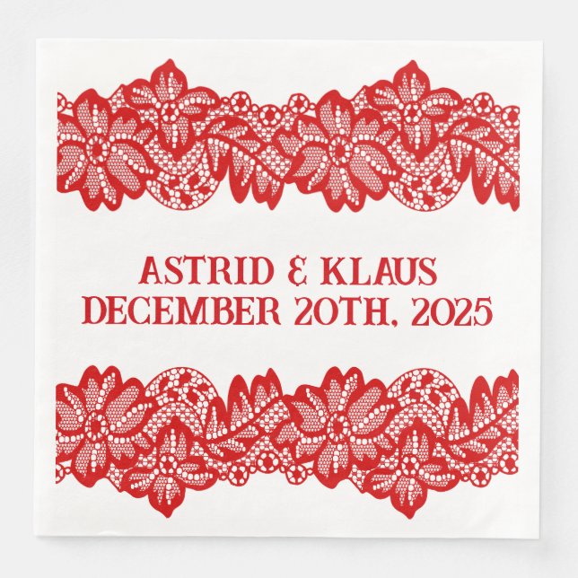 Guardanapo De Papel De Jantar Casamento Red Norueguês "Lace" (Frente)