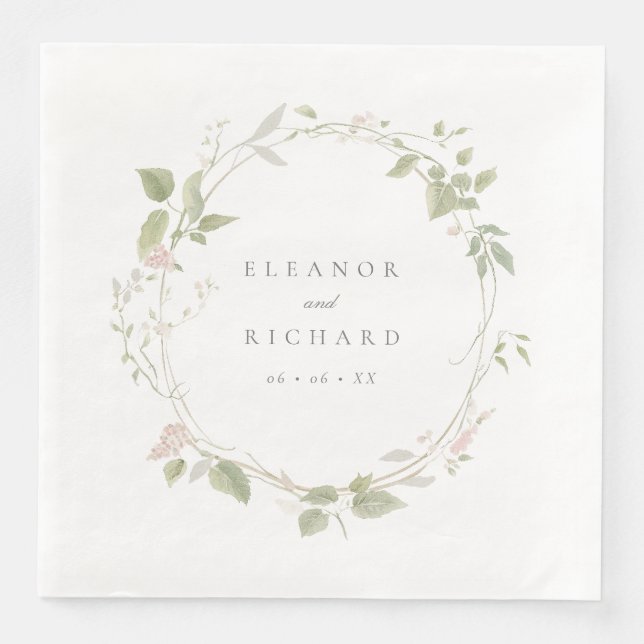 Guardanapo De Papel De Jantar Casamento Romântico Blush & Green Floral Wreath (Frente)