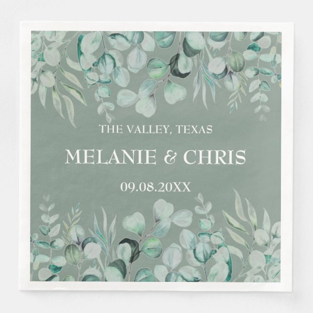 Guardanapo De Papel De Jantar Casamento Russo Eucalyptus Greenery Personalizado  (Frente)