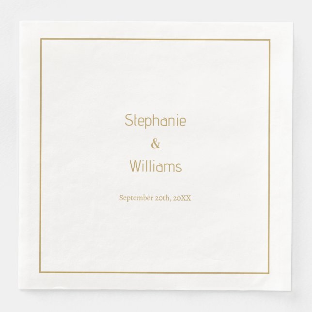 Guardanapo De Papel De Jantar Casamento Simples Branco Dourado Mínimo Elegante (Frente)
