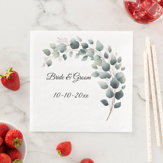 Guardanapo De Papel De Jantar Casamento Simples com Eucalipto (Insitu)