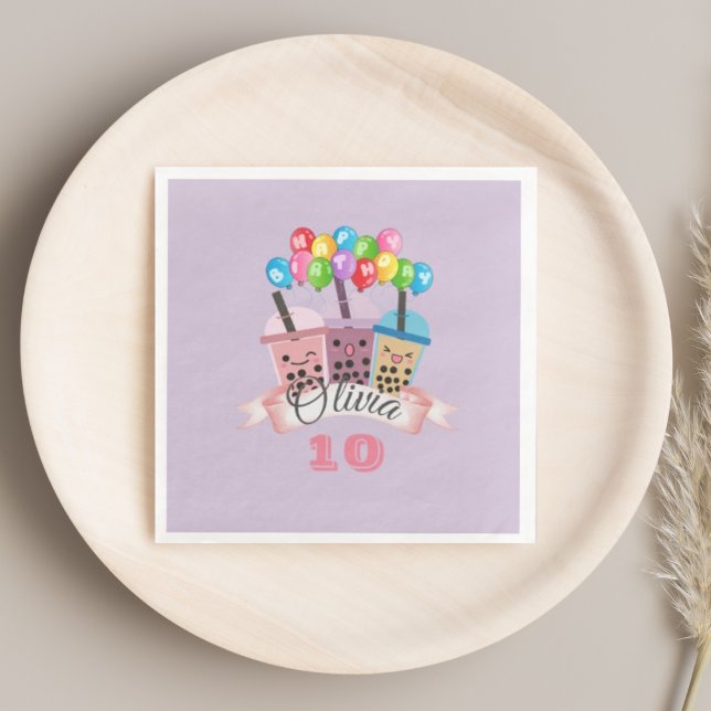 Guardanapo De Papel De Jantar Celebração de Aniversário de Boba Tea Cute Napkins (Criador carregado)