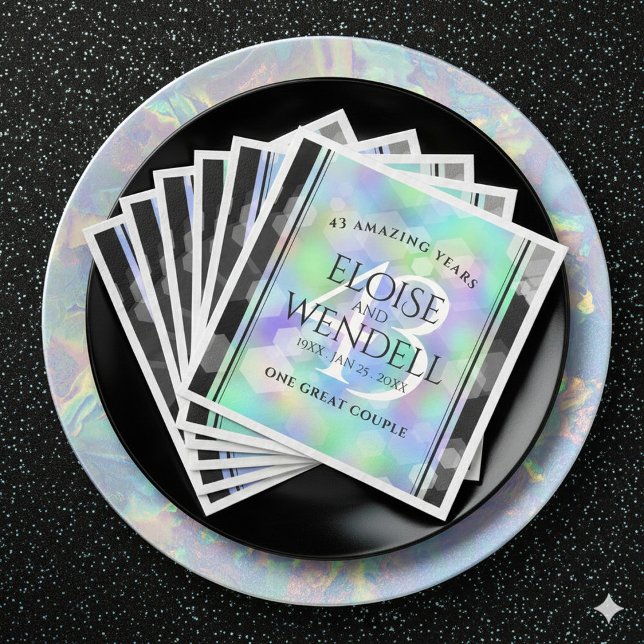 Guardanapo De Papel De Jantar Celebração do Aniversário de Casamento Opal Elegan (Elegant 43rd Opal Wedding Anniversary Napkins Cover Photo)