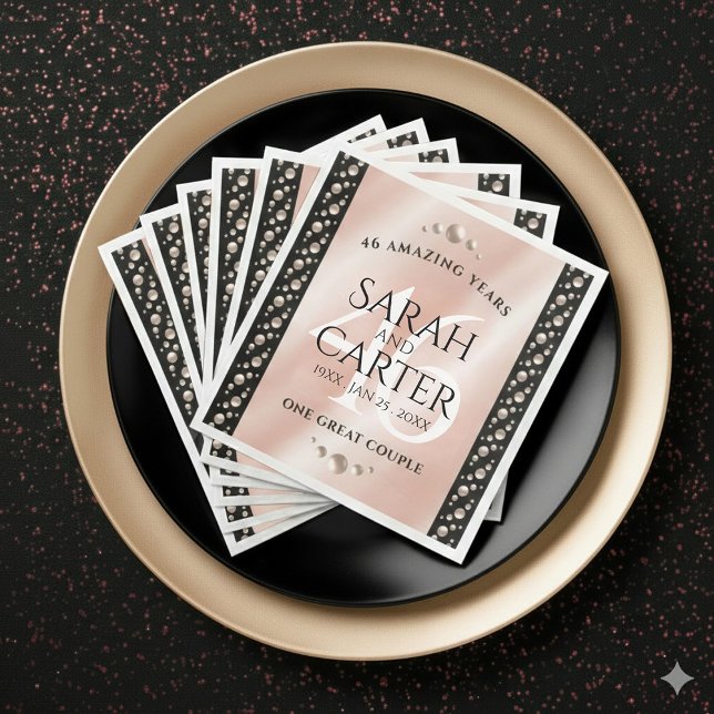 Guardanapo De Papel De Jantar Celebração do Aniversário de Casamento Pearl 46 (Elegant 46th Pearl Wedding Anniversary Napkins Cover Photo)