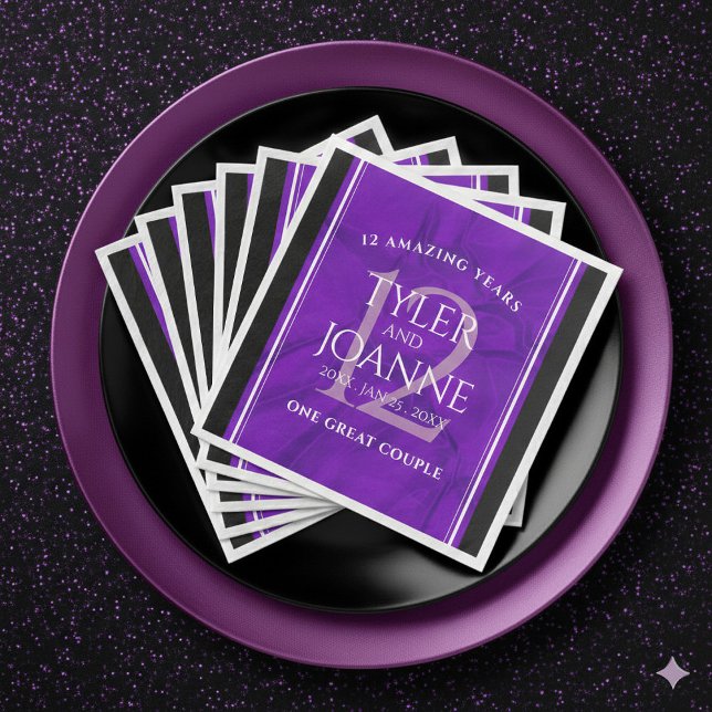 Guardanapo De Papel De Jantar Celebração do Aniversário do Casamento da Seda da  (Elegant 12th Silk Wedding Anniversary Napkins Cover Photo)