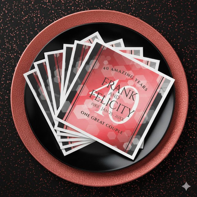 Guardanapo De Papel De Jantar Celebração do Aniversário do Casamento Ruby, 40º E (Elegant 40th Ruby Wedding Anniversary Napkins Cover Photo)