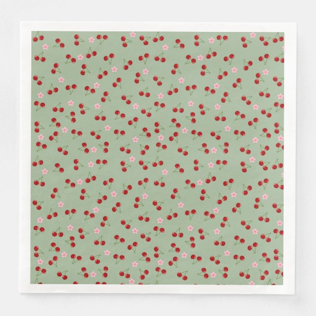 Guardanapo De Papel De Jantar Cerejas E Flores (Frente)
