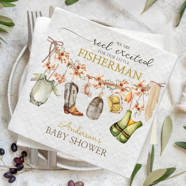 Guardanapo De Papel De Jantar Chá de fraldas Rustic Cute Reel FISHING (Criador carregado)