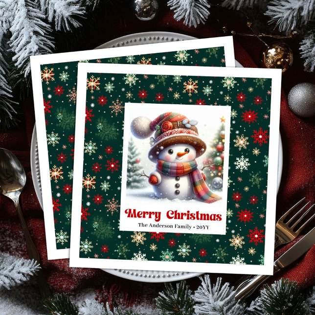 Guardanapo De Papel De Jantar Charming Christmas snowman with snowflakes kids  (Charming Christmas snowman with snowflakes kids napkins)