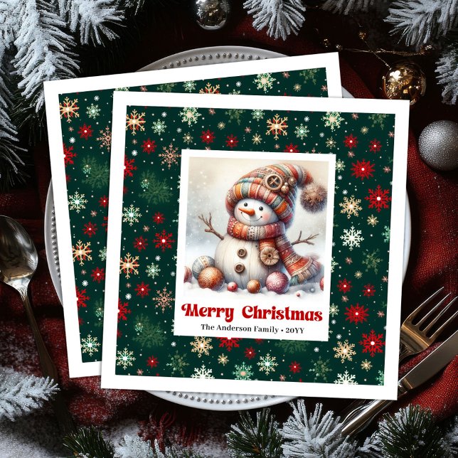 Guardanapo De Papel De Jantar Charming funny snowman with snowflakes kids napkin (Charming funny snowman with snowflakes kids napkins)